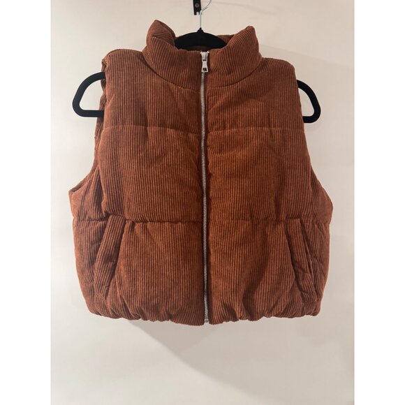 Ambiance Oversized Corduroy Puffer Vest Rust Brown Womens L - Picture 2 of 4